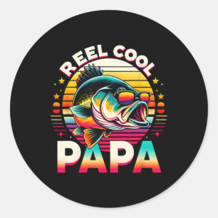 Sticker Rond Papa Pêcheur Super Poisson Pêche Papa Fête des Pèr