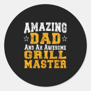 Sticker Rond Papa Père Barbecue Chemise Barbecue Barbecue Grill