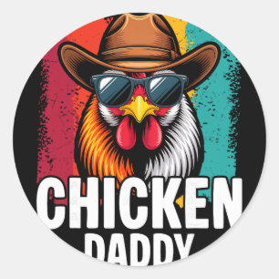 Sticker Rond Papa Poule Éleveur de Volailles Vintage Drôle Fête
