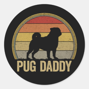 Sticker Rond Papa Pug Drôle Papa Pug
