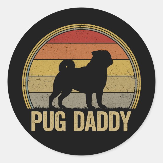Sticker Rond Papa Pug Drôle Papa Pug (Devant)