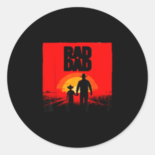 Sticker Rond Papa radical père et fils agriculteur western couc