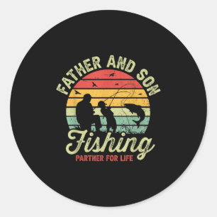 Sticker Rond Papa Rétro et Fils Partenaires de Pêche Pour la Vi