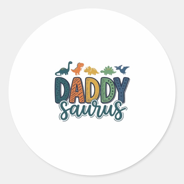 Sticker Rond Papa Saurus Mignon Papa Dinosaure Conception Vecto (Devant)