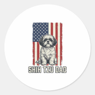 Sticker Rond Papa Shih Tzu Drapeau Patriotique Chemise Chien Vi