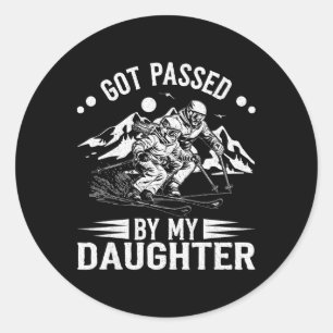 Sticker Rond Papa skieur pédé par ma fille V