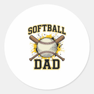 Sticker Rond Papa Softball Vintage Université Dessin Bats Crois