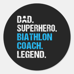 Sticker Rond Papa Superhero entraîneur biathlon amusant entraîn