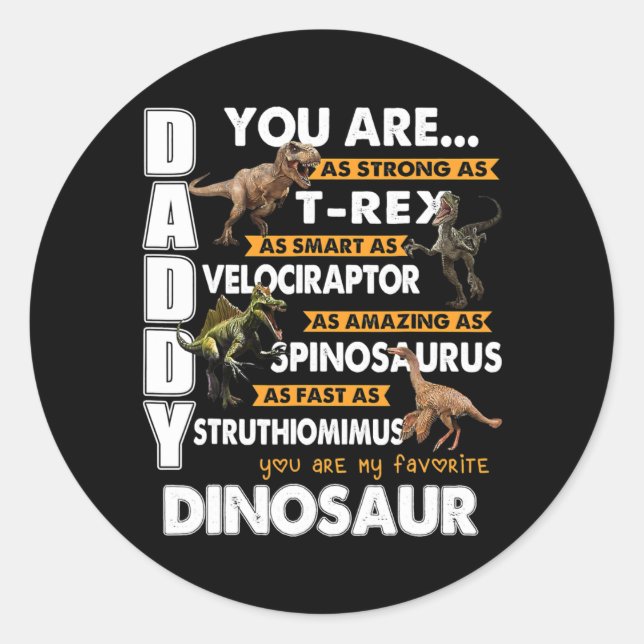Sticker Rond Papa Tu Es Ma Fête des pères Dinosaure Préférée (Devant)