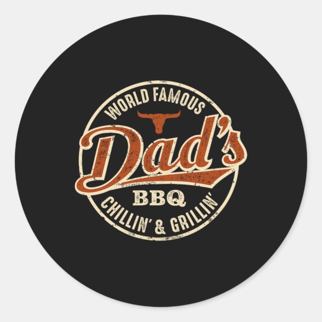 Sticker Rond Papa's Bbq Chilling Et Grilling Vintage (Devant)