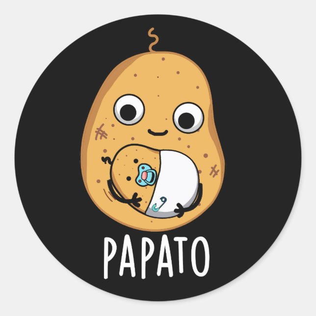 Sticker Rond Papato Funny Potato Pun Dark BG (Devant)