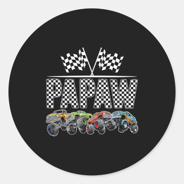 Sticker Rond Papaw Retro Monster Truck Family Birthday Matching (Devant)