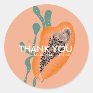 Sticker Rond Papaye Fruit Tropical Abstrait Merci