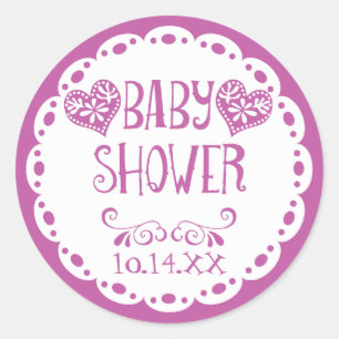 Sticker Rond Papel Picado Baby shower Enveloppe Fiesta violet