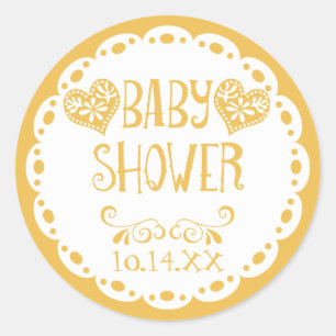 Sticker Rond Papel Picado Baby shower Mustard Fiesta Enveloppe