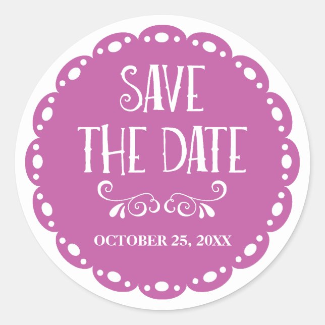 Sticker Rond Papel Picado Enregistrer la date Lilac Fiesta Mari (Devant)
