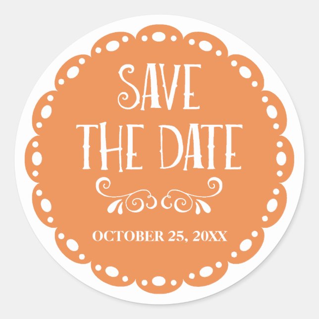 Sticker Rond Papel Picado Enregistrer la date Orange Fiesta Mar (Devant)
