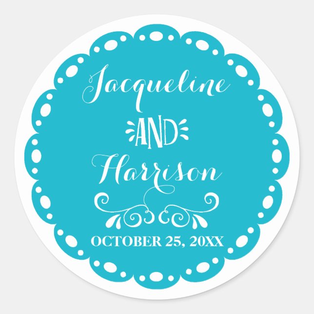 Sticker Rond Papel Picado Enveloppe Sceau Fiesta Jaune Mariage (Devant)
