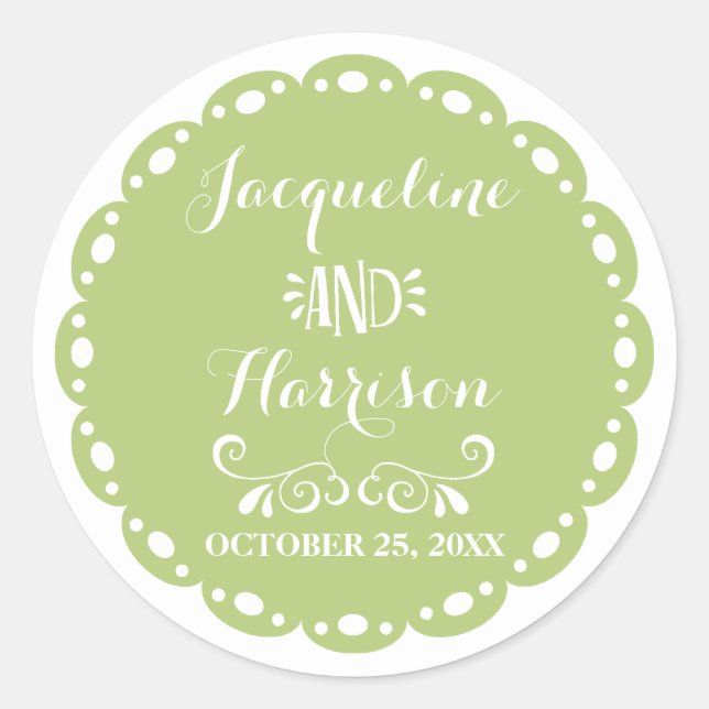 Sticker Rond Papel Picado Enveloppe Sceau Lime Fiesta Mariage (Devant)