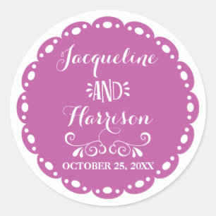 Sticker Rond Papel Picado Enveloppe Sceau Purple Fiesta Mariage