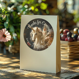 Sticker Rond Papeterie de licorne fée florale de forêt classiqu