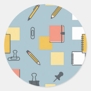 Sticker Rond Papeterie Désordre Crayons Cahiers Post-it