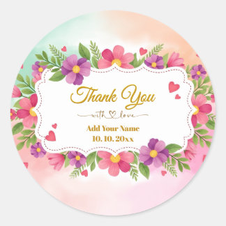 Sticker Rond Papeterie florale Lily Grace aquarelle Merci