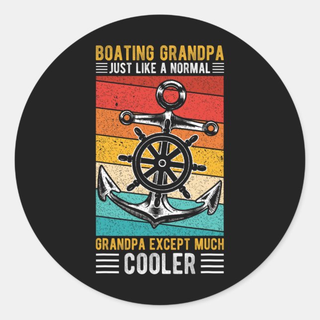 Sticker Rond Papi en bateau comme un grand-père normal en batea (Devant)