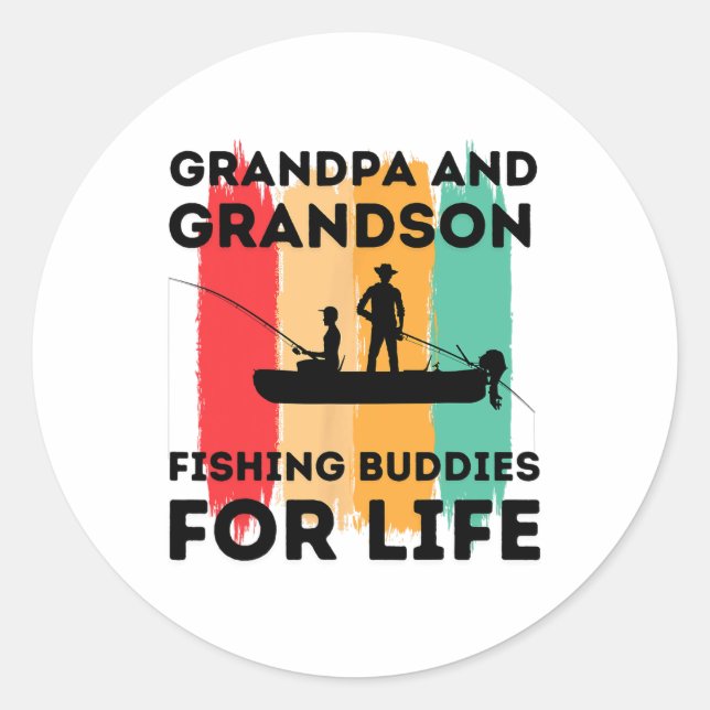 Sticker Rond Papi et petit-fils, compagnons de pêche pour la vi (Devant)