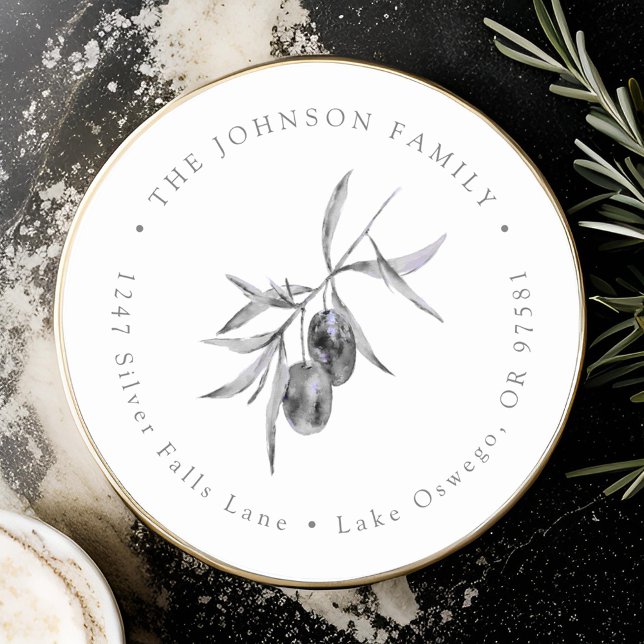 Sticker Rond Papier à en-tête avec branche d'olive aquarelle (Créateur téléchargé)