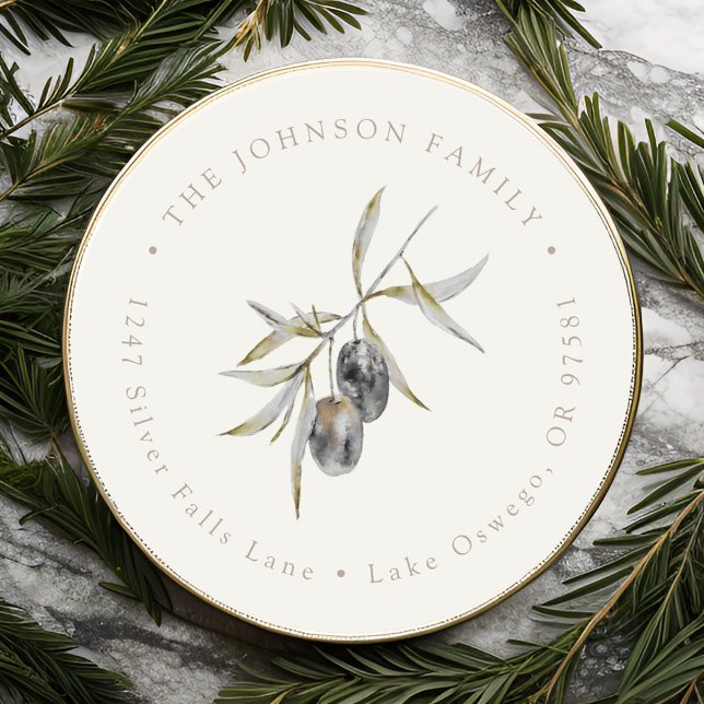 Sticker Rond Papier à en-tête avec branche d'olive aquarelle (Créateur téléchargé)