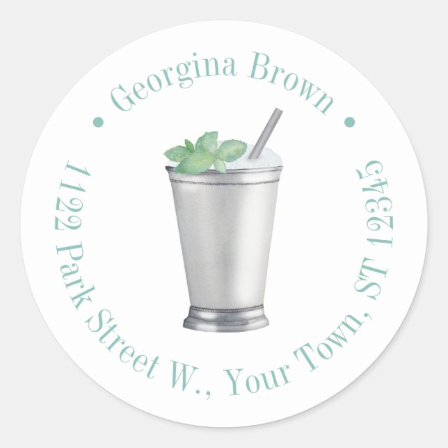Sticker Rond Papier à en-tête de cocktail aquarelle Mint Julep (Devant)