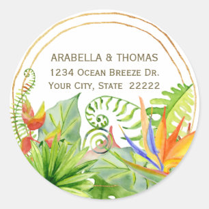 Sticker Rond Papier à en-tête floral aquarelle Bouquet Tropical