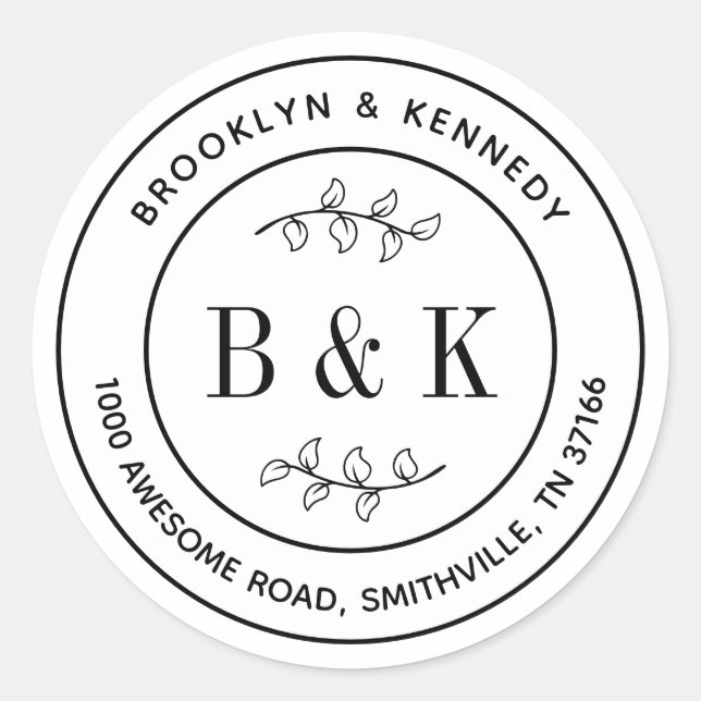 Sticker Rond Papier à lettres de mariage à fleurs monogramme av (Devant)