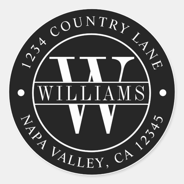 Sticker Rond Papier à lettres élégant monogrammé avec adresse d (Devant)