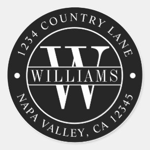 Sticker Rond Papier à lettres élégant monogrammé avec adresse d