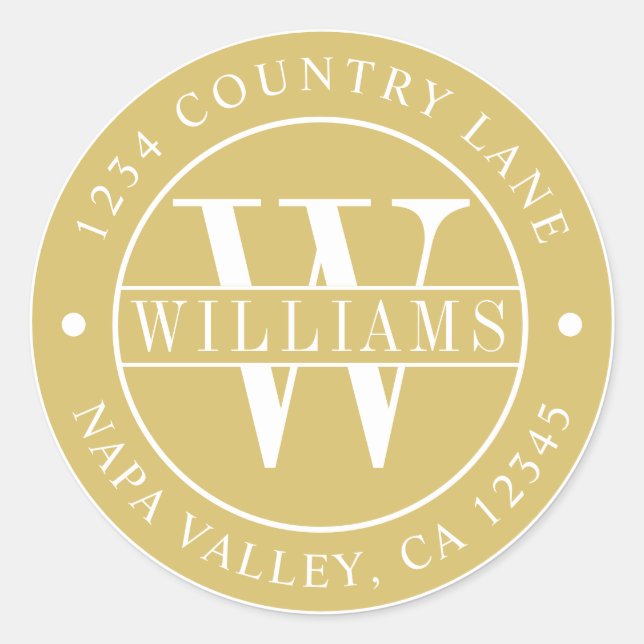 Sticker Rond Papier à lettres élégant monogrammé avec adresse d (Devant)