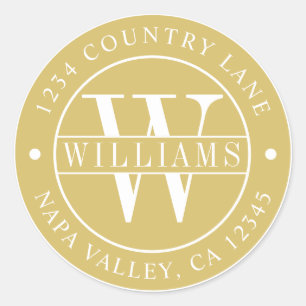 Sticker Rond Papier à lettres élégant monogrammé avec adresse d