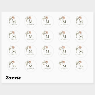 Sticker Rond Papier à lettres floral botanique vintage personna