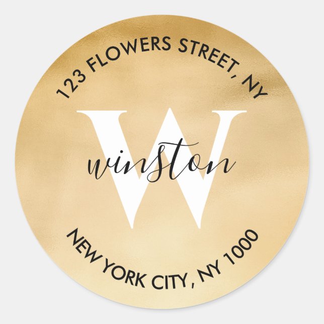 Sticker Rond Papier à lettres moderne avec monogramme doré et p (Devant)