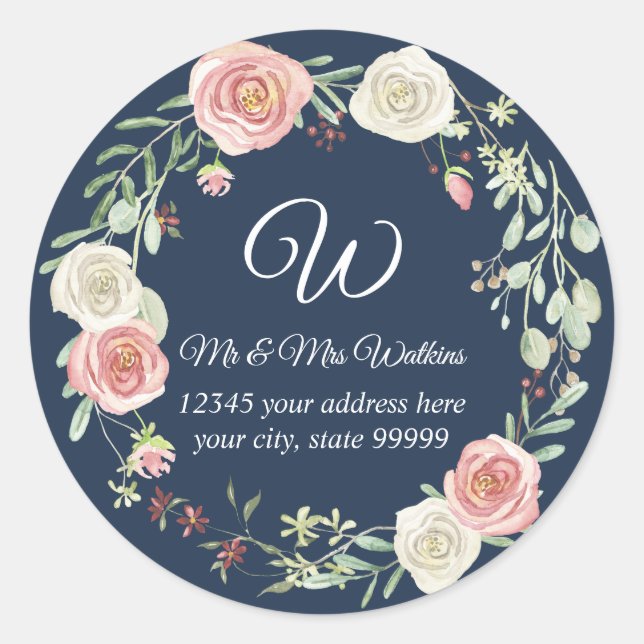 Sticker Rond Papier à lettres monogrammé Retour Adresse Fleur R (Devant)