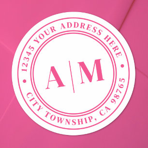 Sticker Rond Papier à lettres Monogramme Rose vif