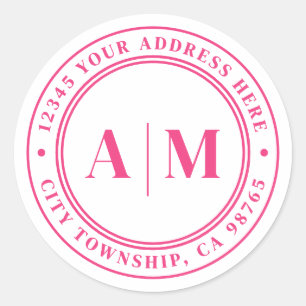 Sticker Rond Papier à lettres Monogramme Rose vif
