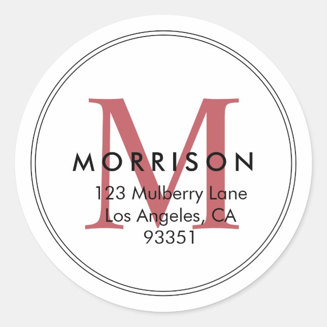 Sticker Rond Papier à lettres monogramme rouge élégant (Devant)