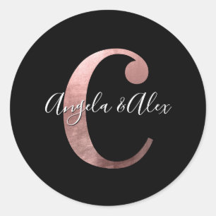 Sticker Rond Papier alu or rose classique Monogramme de mariage