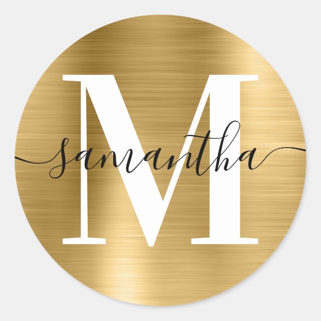 Sticker Rond Papier alu signature monogramme moderne (Devant)