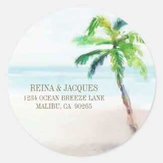 Sticker Rond Papier aquarelle Arbre de palmier de plage tropica