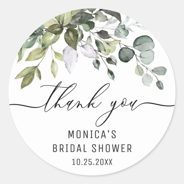Sticker Rond Papier aquarelle Eucalyptus Verdure Merci Nom (Devant)