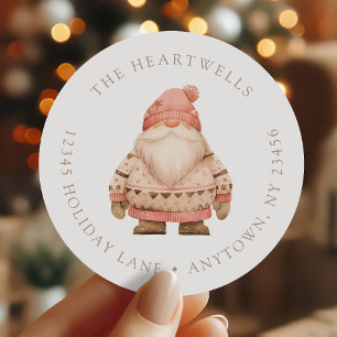 Sticker Rond Papier aquarelle rose Père Noël Noël Adresse de re