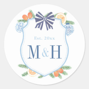 Sticker Rond Papier aquarelle Vacances Citron Couple Monogramme